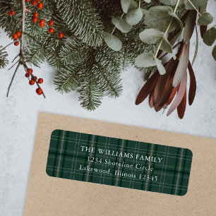 Klassiek groen geruit kerst retouradres etiket