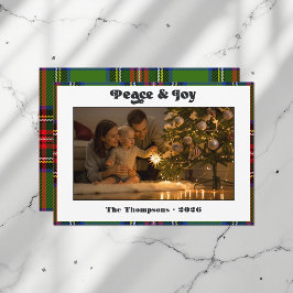Klassiek groen geruit kerstkaart met Peace & Joy-t