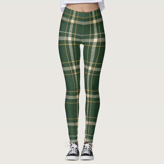 Klassiek groen geruit Kerstmis Leggings (Voorkant)