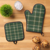 Klassiek groen geruit Kerstmis Ovenwant & Pannenlap Set (Top down)