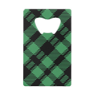 Klassiek groen geruit kerstpatroon creditkaart flessenopener