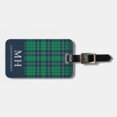 Klassiek groen geruit monogram bagagelabel (Voorkant horizontaal)