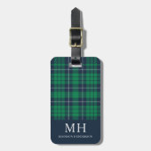 Klassiek groen geruit monogram bagagelabel (Voorkant verticaal)