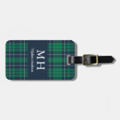 Klassiek groen geruit monogram bagagelabel (Voorkant horizontaal)