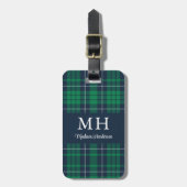 Klassiek groen geruit monogram bagagelabel (Voorkant verticaal)