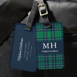 Klassiek groen geruit monogram bagagelabel