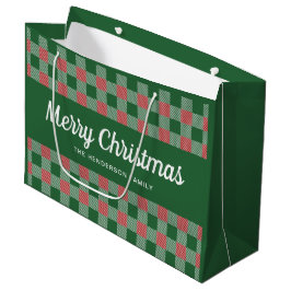 Klassiek groen geruit vrolijk kerstfeest groot cadeauzakje