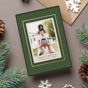 Klassiek groen gezellig patroon Kerst foto Folie Feestdagenkaart