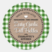 Klassiek Groen Gingham Canning Jar Label (Voorkant)