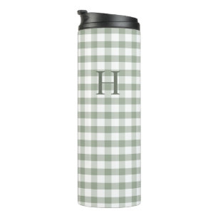 Klassiek groen Gingham modern monogram Thermosbeker