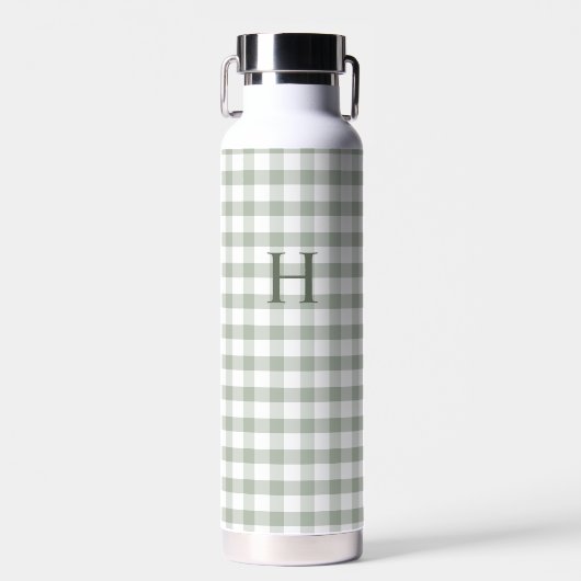 Klassiek groen Gingham modern monogram Waterfles (Voorkant)