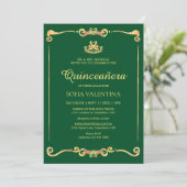 Klassiek Groen Goud Quinceanera Kaart (Staand voorkant)