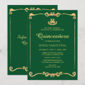 Klassiek Groen Goud Quinceanera Kaart (Voorkant / Achterkant)