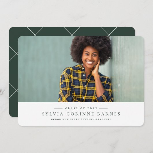 Klassiek groen horizontaal afstuderen aankondiging (Voorkant / Achterkant)