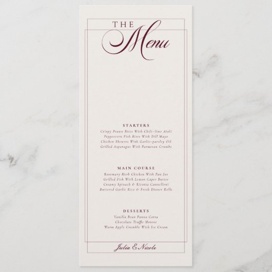 Klassiek groen ivoor kalligrafie trouwmenu menu (Voorkant)