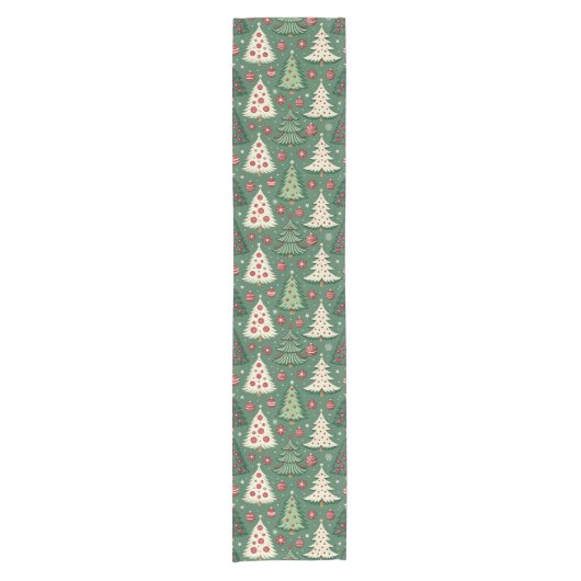 Klassiek groen kerstboompatroon Holiday Korte Tafelloper (Voorkant)
