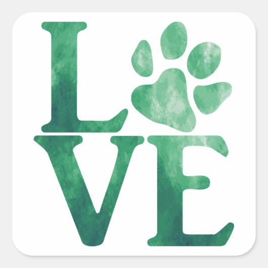 Klassiek Groen met Liefde Vierkante Sticker (Voorkant)