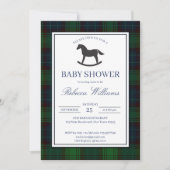 Klassiek groen plaid schommelpaard baby shower kaart (Voorkant)