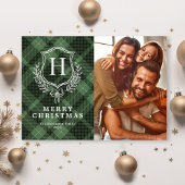 Klassiek Groen Plakken Monogram Foto Kerstmis Feestdagenkaart