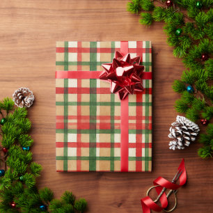 Klassiek groen rood aquarel plaid kunstpatroon cadeaupapier