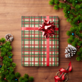 Klassiek groen rood aquarel plaid kunstpatroon cadeaupapier