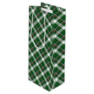 Klassiek groen rood blauw wit ruitpatroon wijn cadeautas