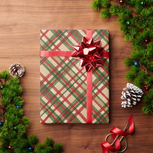 Klassiek groen rood Waterverf geplakt kunstpatroon Cadeaupapier (Feestdagen Geschenken)