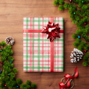 Klassiek groen roze rood aquarel plaid kunstpatroo cadeaupapier