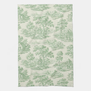 Klassiek groen toile boerderij landschap theedoek