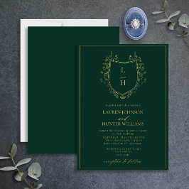 Klassiek groen veldbloemenmonogram Wapen Huwelijk Folie Uitnodiging