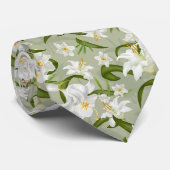 Klassiek Groen Wit Bloempatroon Stropdas (Opgerold)