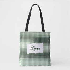 Klassiek groen & wit geruit | Gepersonaliseerde na Tote Bag