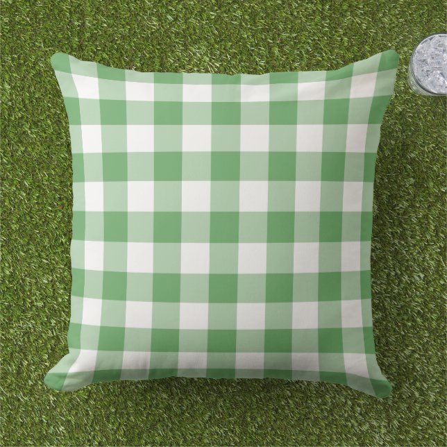 Klassiek groen wit geruit gingham ruit buitenkussen (Gras)