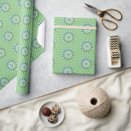 Klassiek Groen Wit Mandala Bloem Ontwerp Patroon Cadeaupapier