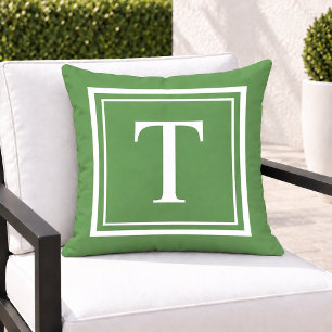 Klassiek groen wit vierkant frame monogram buitenkussen