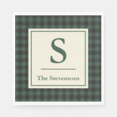 Klassiek groen zwart Buffalo Tartan Plaid Monogram Servet (Voorkant)