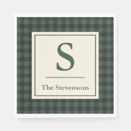 Klassiek groen zwart Buffalo Tartan Plaid Monogram Servet