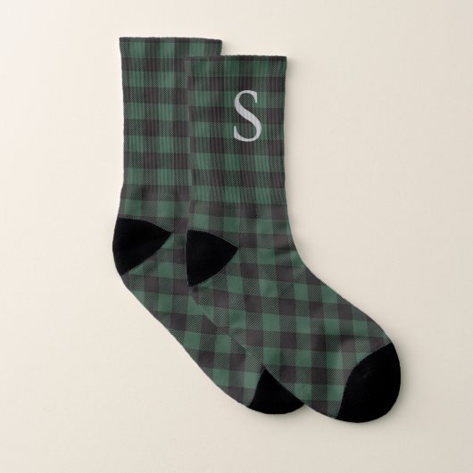 Klassiek groen zwart Buffalo Tartan Plaid Monogram Sokken (Paar)