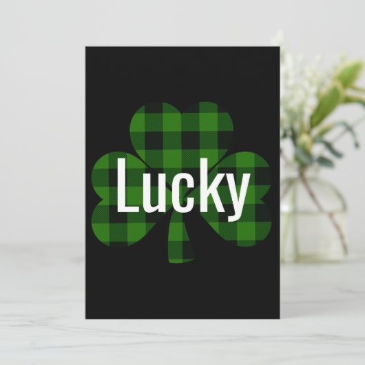 Klassiek groen zwart plaid shamrock kaart (Staand voorkant)
