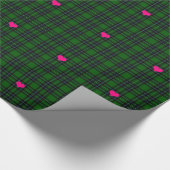 Klassiek Groen Zwart tartan Plaid roze hart accent Cadeaupapier (Hoek)