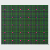 Klassiek Groen Zwart tartan Plaid roze hart accent Cadeaupapier (Vlak)