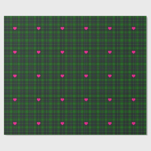 Klassiek Groen Zwart tartan Plaid roze hart accent Cadeaupapier (Vlak)
