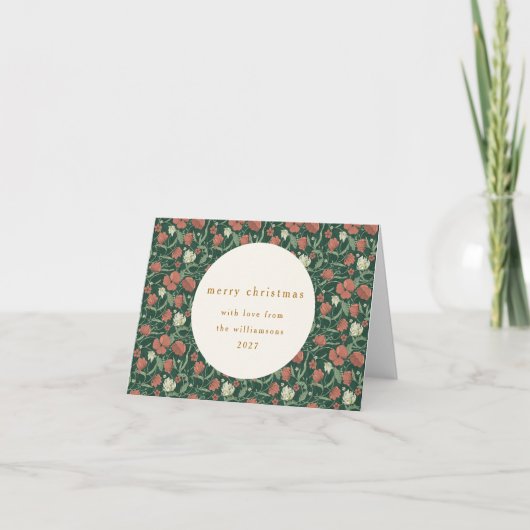Klassiek groene rode bloemstuk aangepaste Kerstmis Feestdagen Kaart (Voorkant)