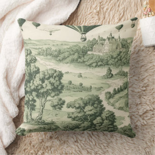 Klassiek groene Toile de Jouy Frans platteland Kussen