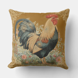 Klassiek, Haan en Bloemen Patroon, Vintage Kussen