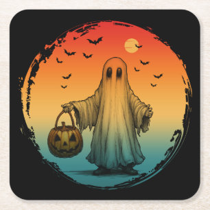 klassiek halloween griezelige geest pompoen vleerm kartonnen onderzetters