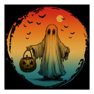 klassiek halloween griezelige geest pompoen vleerm perfect poster