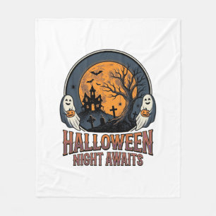 Klassiek Halloween Scene Gegraveerd Maan Spook Shi Fleece Deken