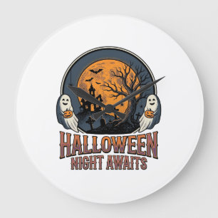 Klassiek Halloween Scene Gegraveerd Maan Spook Shi Grote Klok