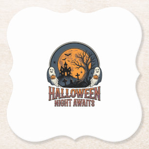 Klassiek Halloween Scene Gegraveerd Maan Spook Shi Kartonnen Onderzetters